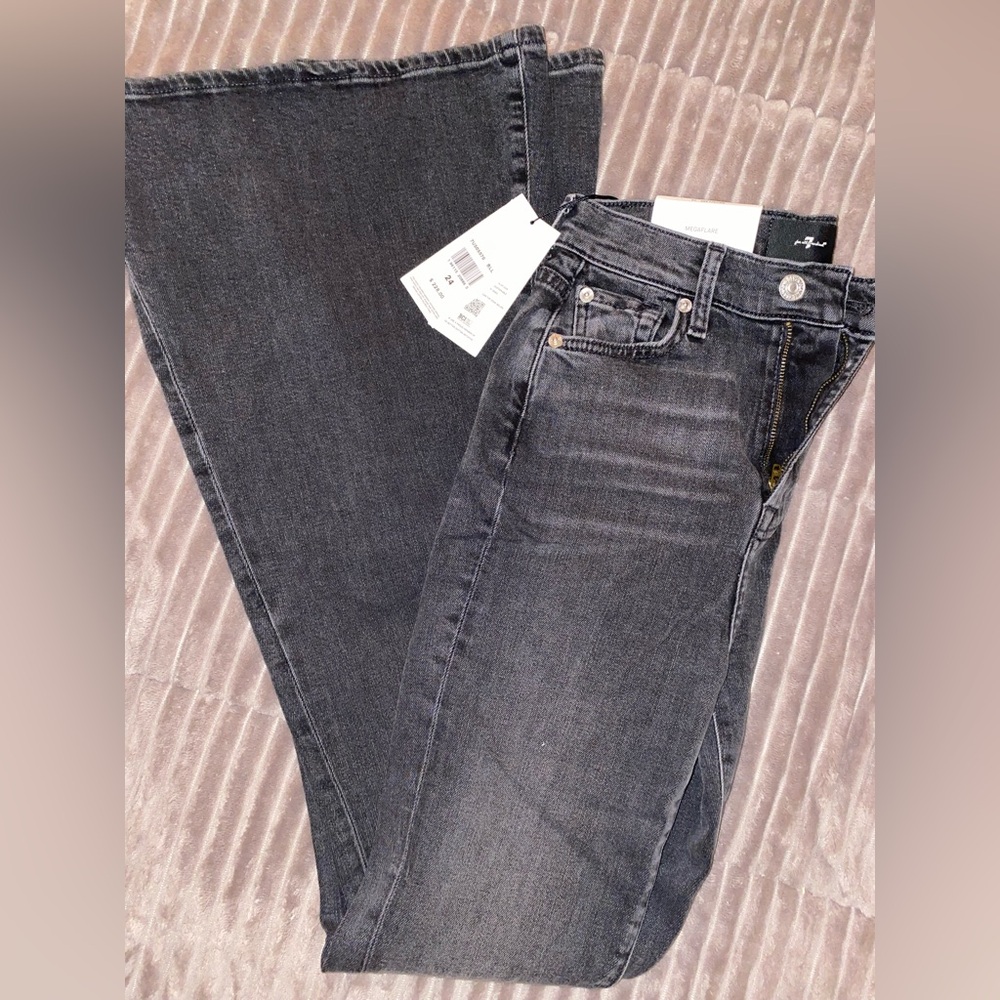 NWT 7 For All Mankind Mega Flare Jeans in Black Size 24
